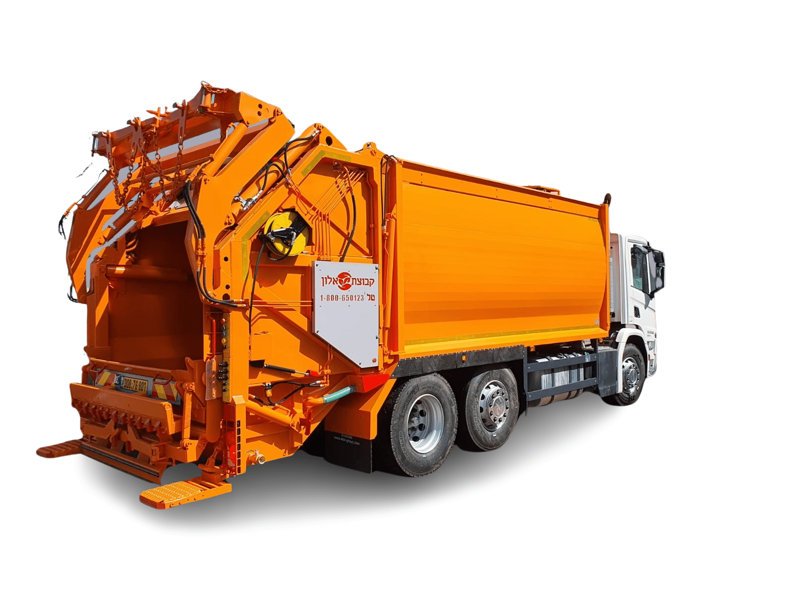 משאית אשפה כתומה, מסוג היפוך לדחס, תוצרת קבוצת אלון תעשיות